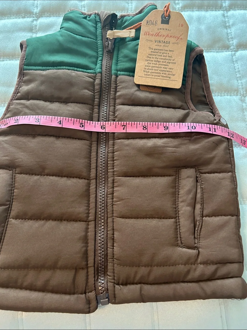 Kids Quilted Puffer Vest in Brown and Green
